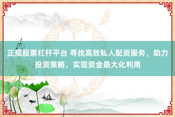 正规股票杠杆平台 寻找高效私人配资服务，助力投资策略，实现资金最大化利用